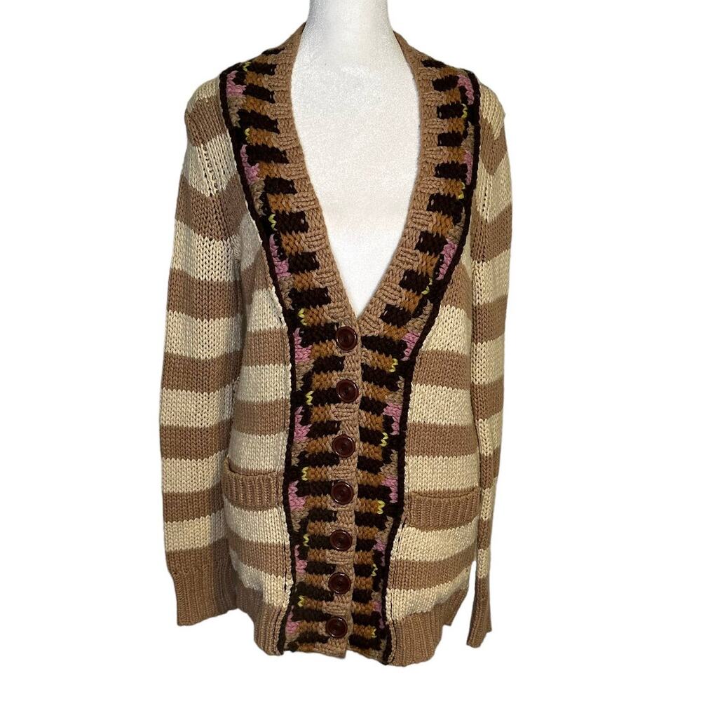 Sparrow Anthropologie tan and brown knit button down cardigan sweater size S
